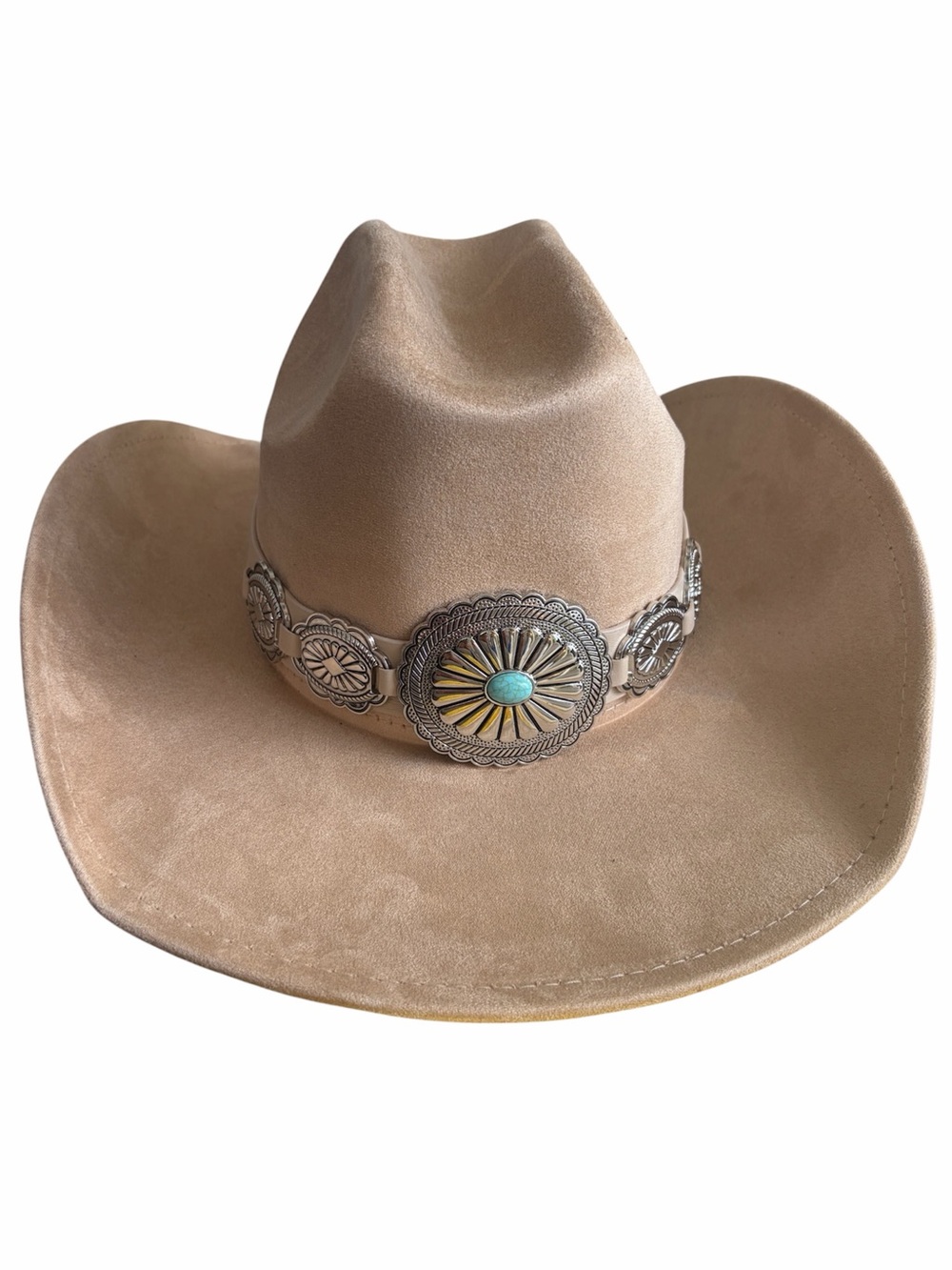 Western hat cowboy cowgirl micro suede Concho link band turquoise BWT
